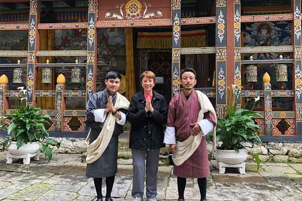 Jane Mahler with Dorji (Driver) and Jigme (Guide).