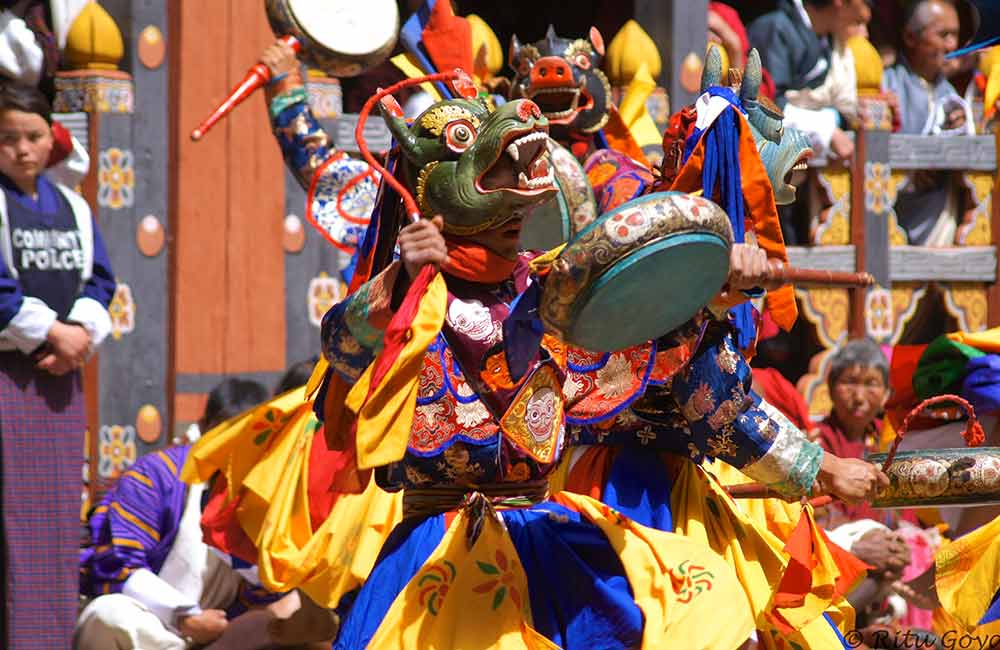 Masked dance at Jambay lhakhang Drup festival in Bhutan